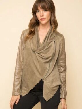 Blank NYC Olive Draped Faux Suede & Leather Jacket